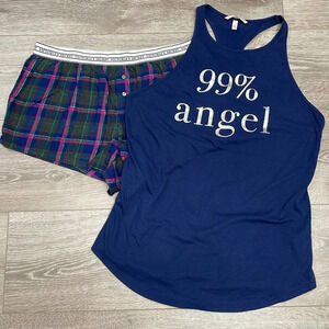 Victoria’s Secret Sleep Set Flannel Shorts Racerback Tank M